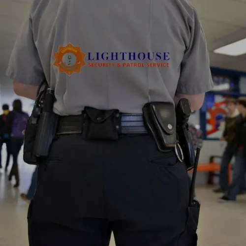 Campus security officer keeping a school safe