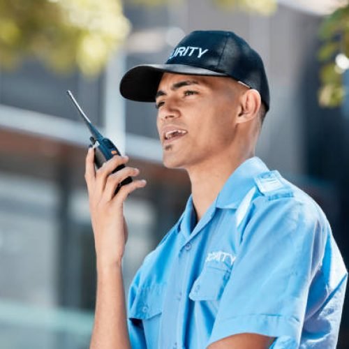 Retail security guard monitoring a shopping area