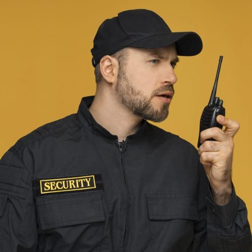 Healthcare facility security officer in professional uniform